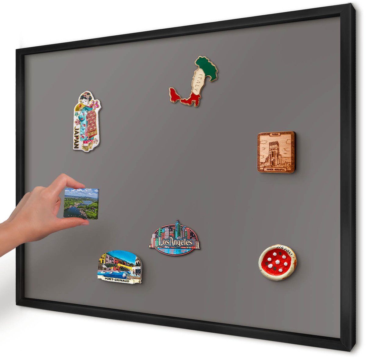 Artprintcave Grijs Magneetbord mit Zwart Frame - 70x50 cm - Donkergrijs Notitiebord - Minimalist Magnetische Organizer - Achtergronden En Patronen