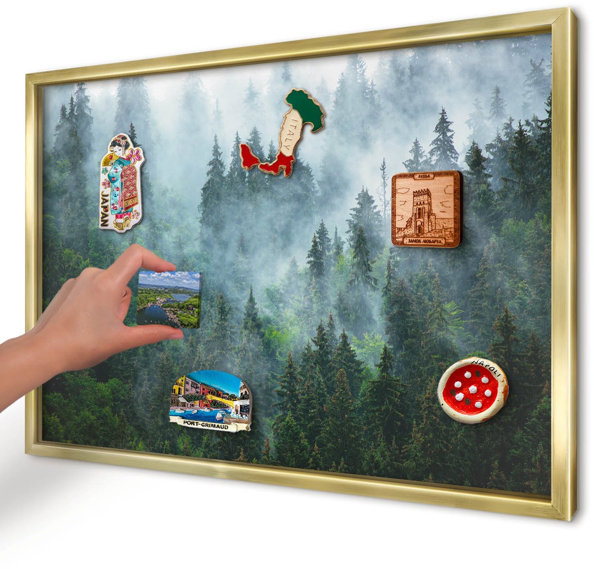 Artprintcave Groente Magneetbord mit Gouden Frame - 60x40 cm - Mysterieus Bos Magneetbord Voor Foto's - Fotografisch Notitiebord - Landschappen