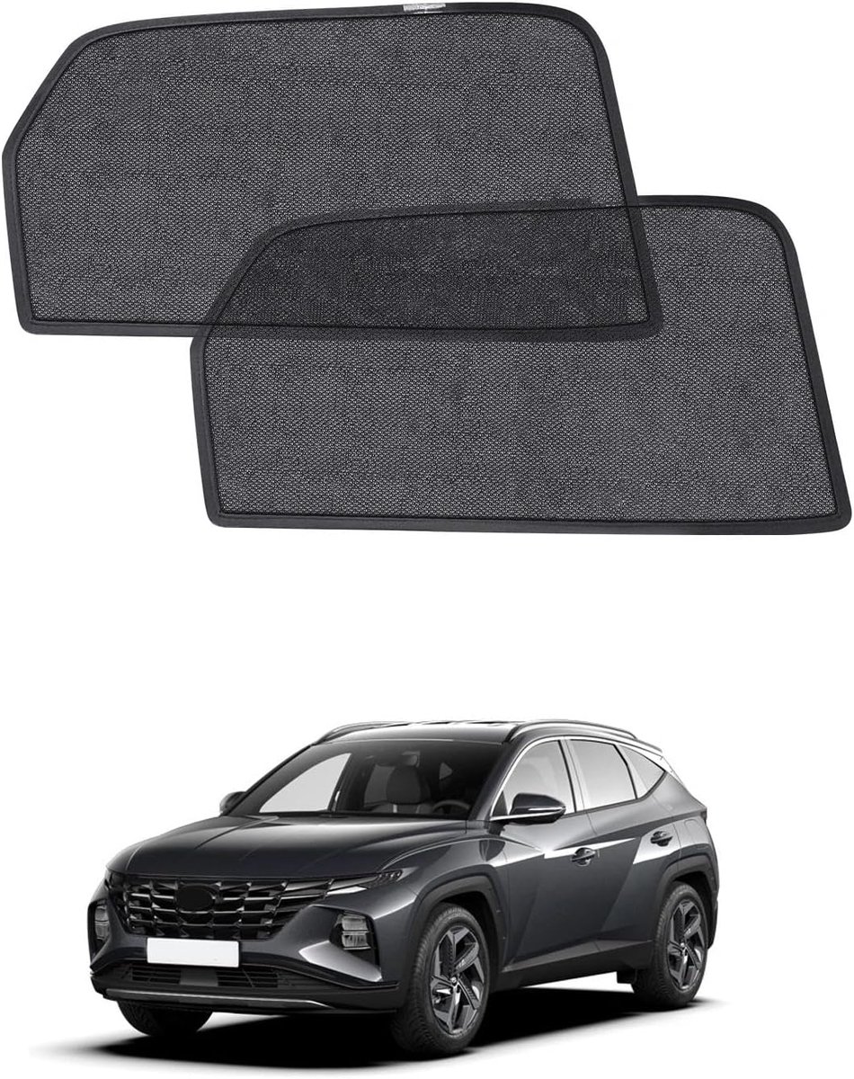 Set van 2 autozonneschermen voor VW Tucson (2021-2025) voor achterste zijramen, ademend, uv-bescherming en warmte-isolatie, dubbel beschermend effect voor baby's en huisdieren