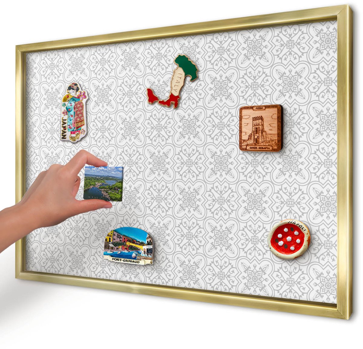 Artprintcave Wit Magneetbord mit Gouden Frame - 60x40 cm - Geometrische Symmetrie Magneetbord Voor Keuken - Minimalist Magneet Bord mit Frame - Achtergronden En Patronen