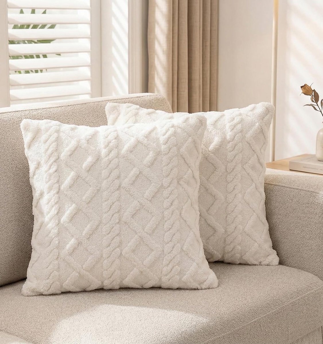 Set van 2 kussenslopen, 45 x 45 cm, beige, bankkussen, sierkussen, decoratie, woonkamer, sierkussen, kussenhoezen - ShopVlot