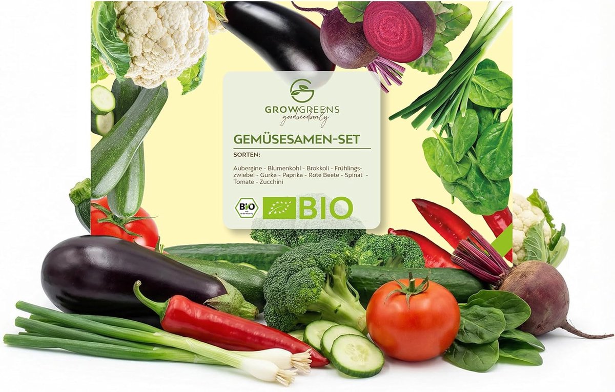 SnelShoppen - BIO Groentenzaden Set Organic - 10 Groente Variëteiten - Ideaal voor Terras, Balkon, Tuin & Groentetuin - Zaden Mix voor Planting