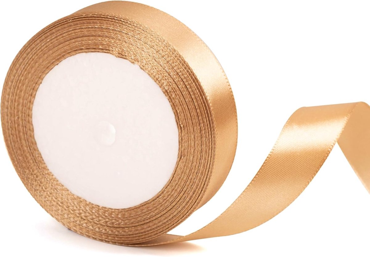20 mm breed champagnekleurig kerstlint voor inpakken, 22 m