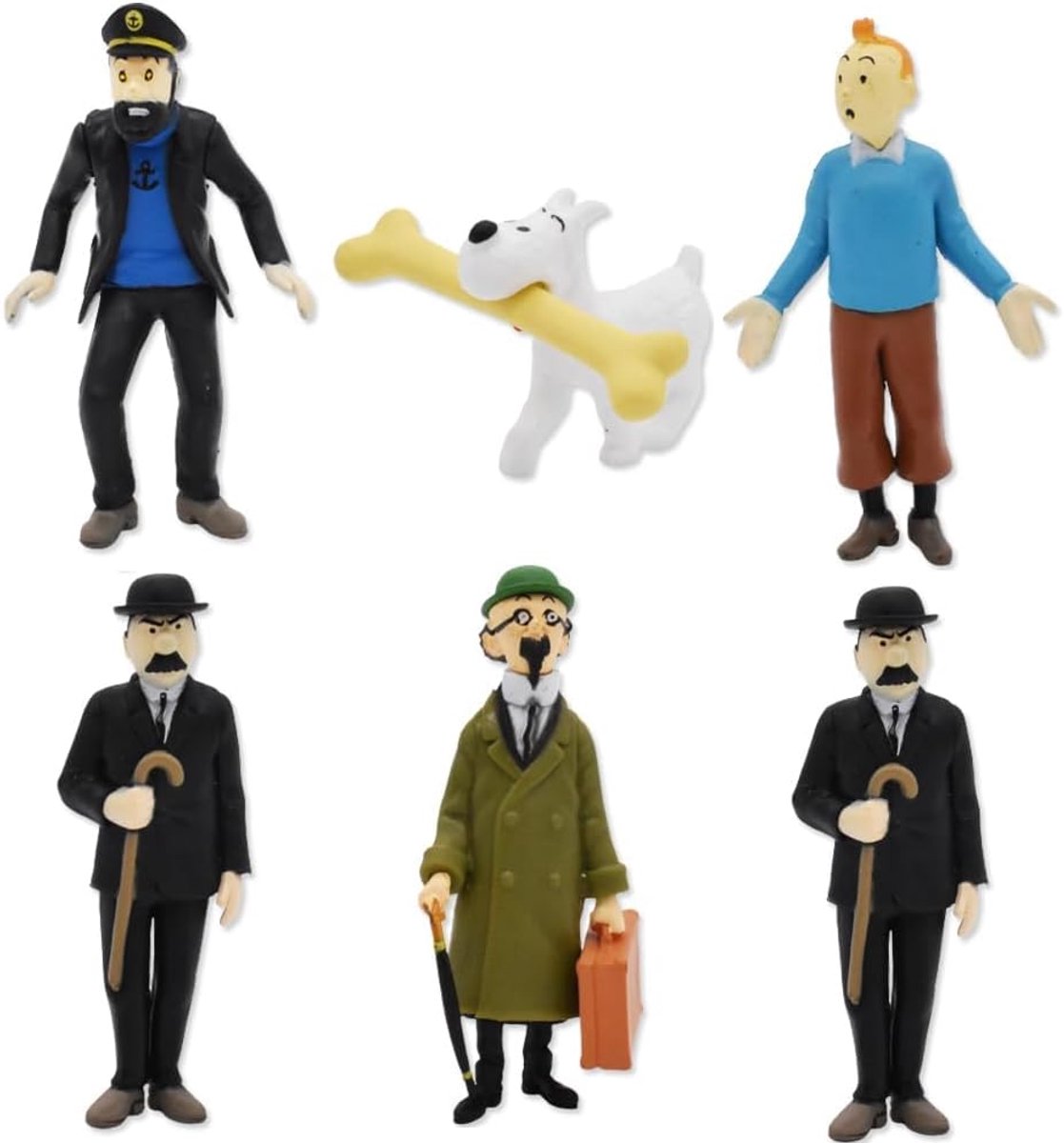 beeldjes, mini-kinderfiguren pop-ornamentmodel, Tintin replica's rekwisieten, Cake Top klein standbeeld, verrassingscadeaus voor fans, verjaardagsdecoraties, pakket van 6 (colorful1)