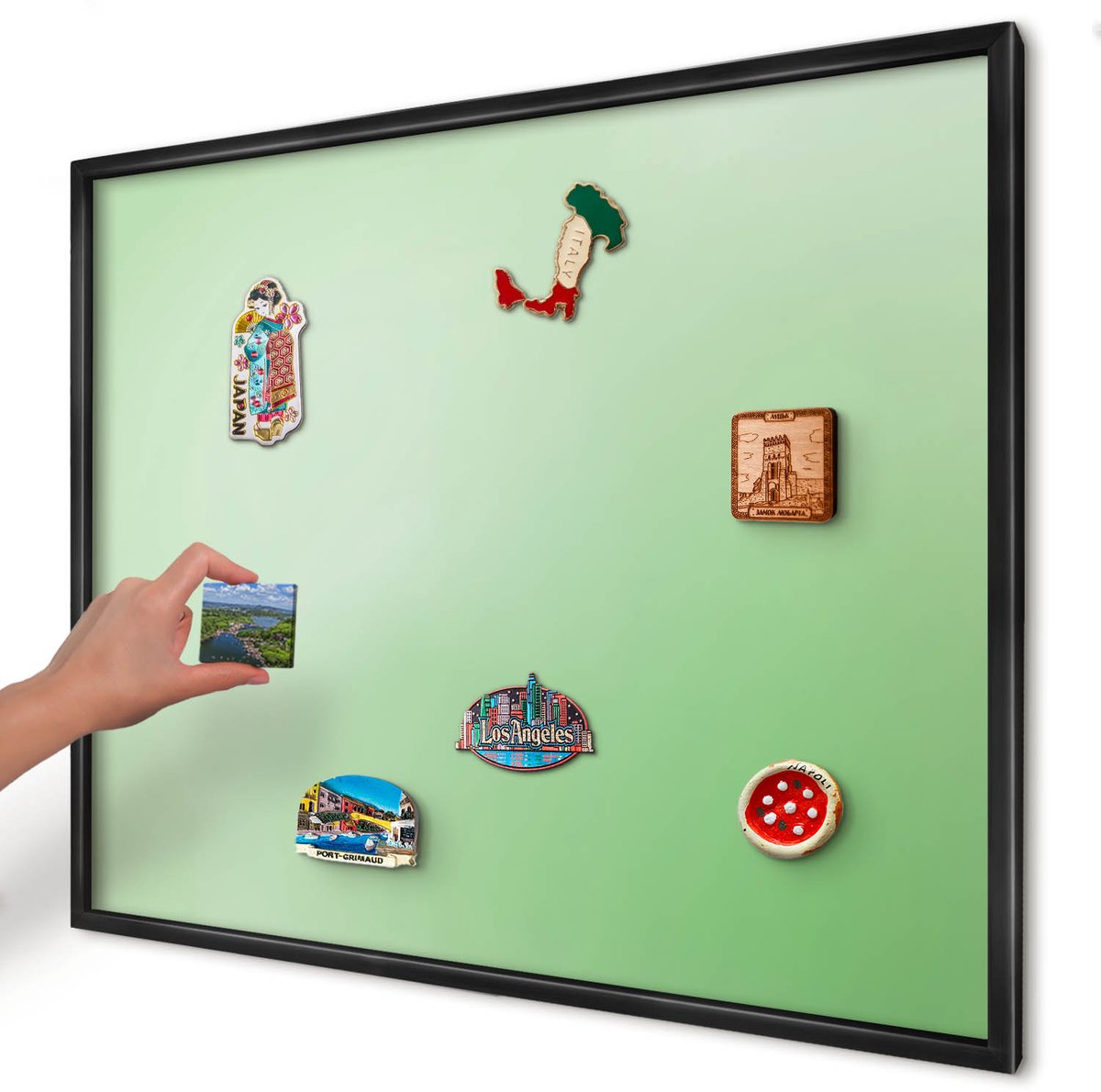 Artprintcave Groente Magneetbord mit Zwart Frame - 80x60 cm - Groene Harmonie Magnetisch Bord Voor Magneten - Minimalist Magnetisch Bord - Achtergronden En Patronen