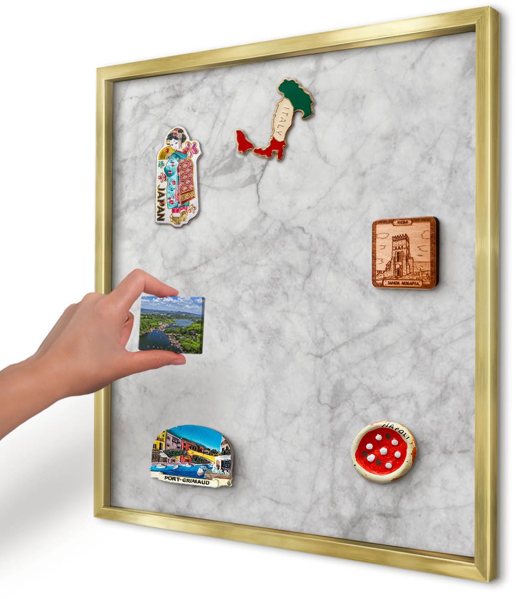 Artprintcave Grijs Magneetbord mit Gouden Frame - 50x50 cm - Grijs Marmer Bord Voor Magneten - Minimalist Magnetisch Bord Voor Magneten - Texturen
