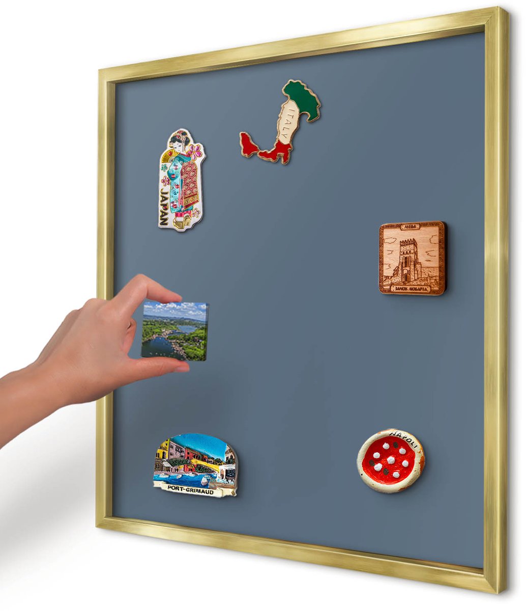 Artprintcave Marine Magneetbord mit Gouden Frame - 50x50 cm - Pastel Marineblauw Magnetisch Bord - Minimalist Bord Voor Magneten - Achtergronden En Patronen