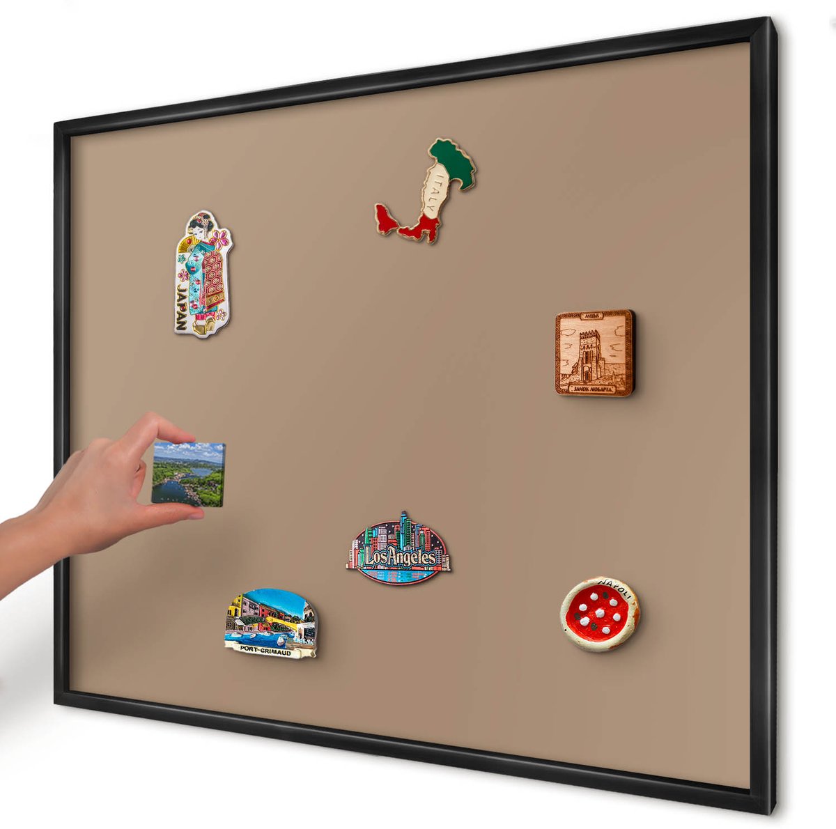 Artprintcave Bruin Magneetbord mit Zwart Frame - 80x60 cm - Warm Lichtbruin Wandbord Magnetisch - Minimalist Notitiebord - Achtergronden En Patronen