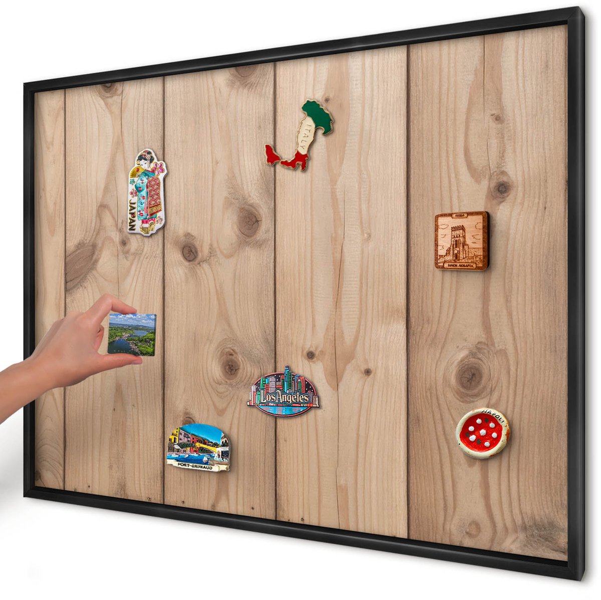 Artprintcave Beige Magneetbord mit Zwart Frame - 100x70 cm - Houtstructuur Notitiebord - Rustiek Magneetbord Voor Foto's - Texturen