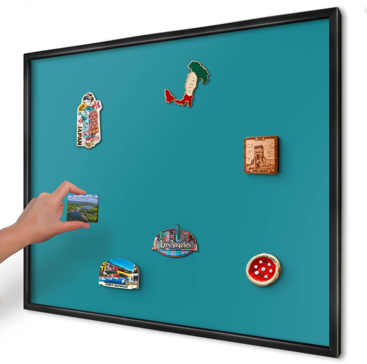Artprintcave Turkoois Magneetbord mit Zwart Frame - 80x60 cm - Koel Turkoois Notitiebord - Minimalist Bord Voor Magneten - Achtergronden En Patronen