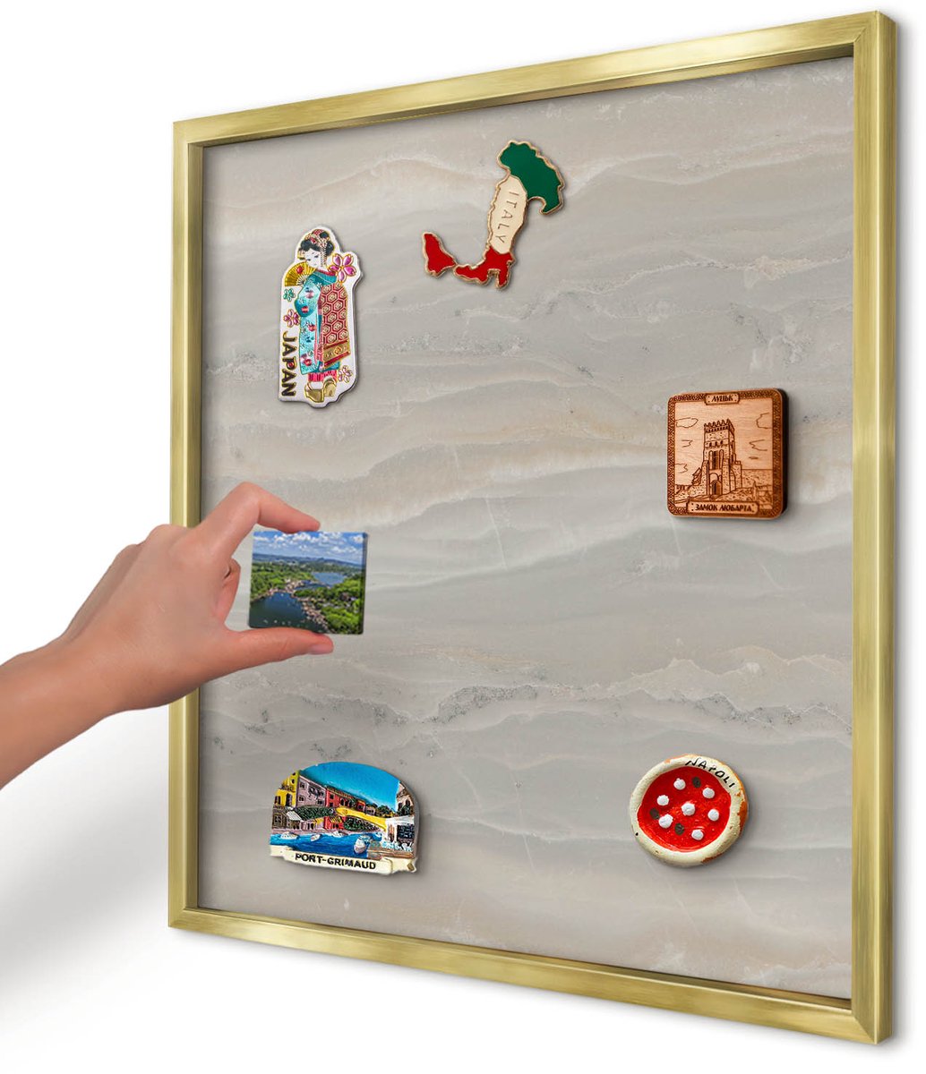 Artprintcave Grijs Magneetbord mit Gouden Frame - 50x50 cm - Marmertextuur Notitiebord - Minimalist Bord Voor Magneten - Texturen