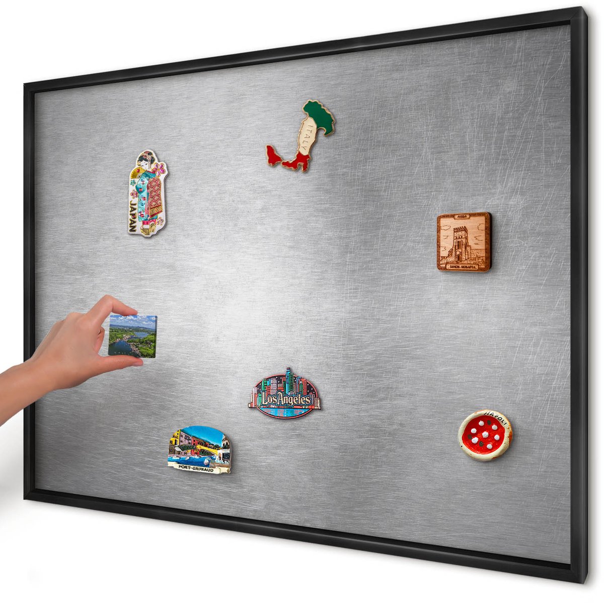 Artprintcave Grijs Magneetbord mit Zwart Frame - 100x70 cm - Metaalachtig Oppervlak Magnetische Organizer - Industrieel/Loft Magnetisch Bord - Texturen