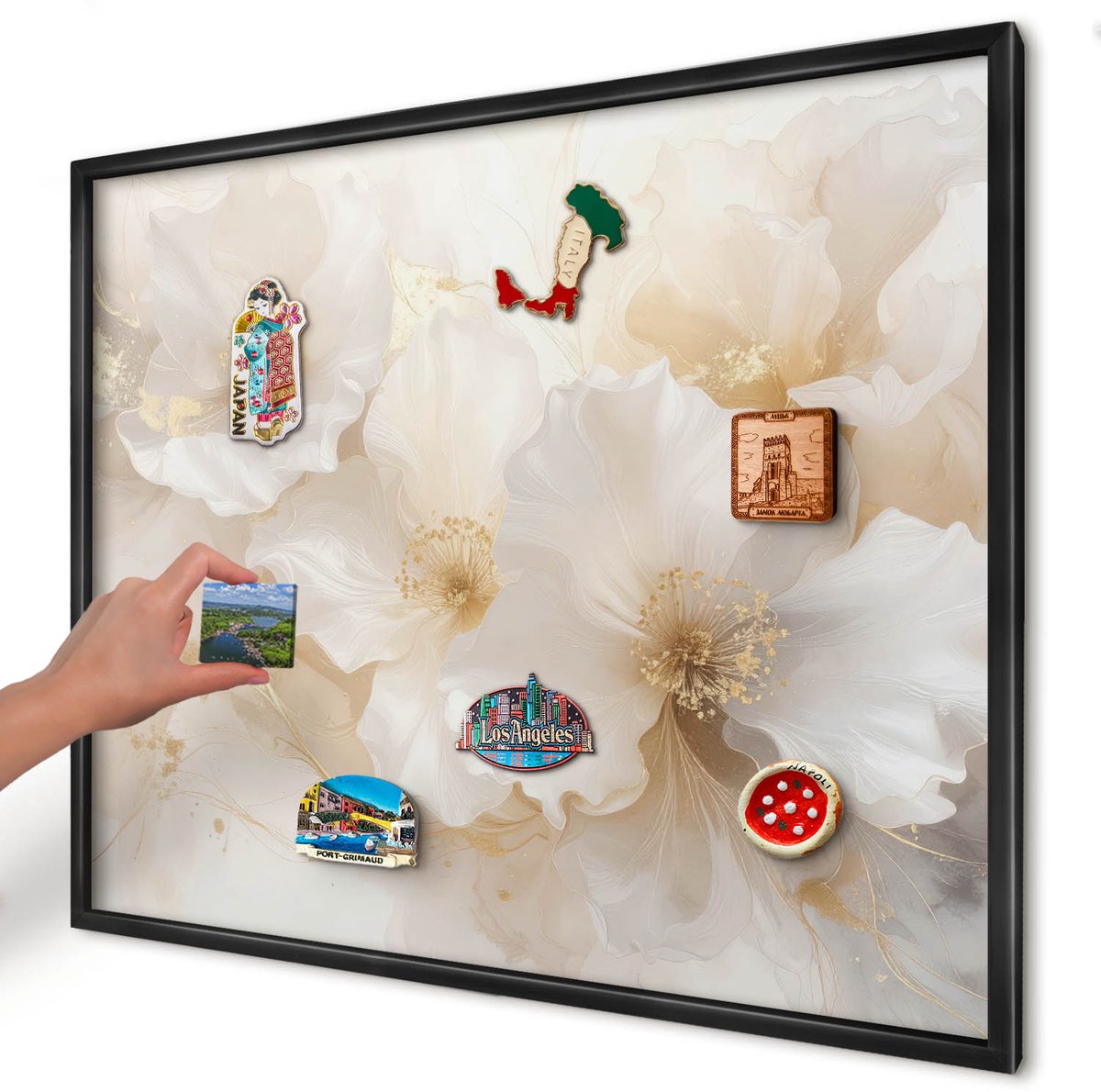 Artprintcave Romig Magneetbord mit Zwart Frame - 80x60 cm - Pastelkleurige Bloemen Bord Voor Magneten - Minimalist Magnetisch Bord Voor Magneten - Bloemen En Planten