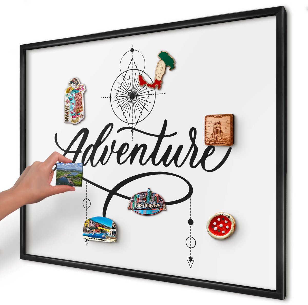 Artprintcave Wit Magneetbord mit Zwart Frame - 80x60 cm - Typografisch Avontuur Magnetisch Bord Voor Magneten - Typografisch Wandbord Magnetisch - Teksten
