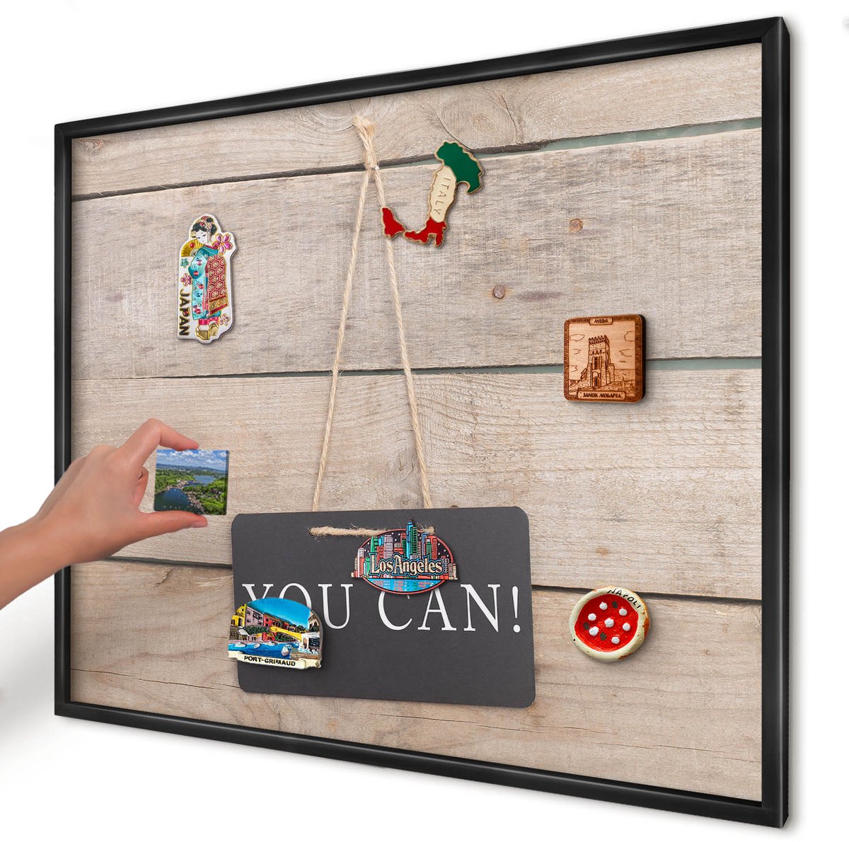 Artprintcave Beige Magneetbord mit Zwart Frame - 80x60 cm - Motivatie Elke Dag Memobord Keuken - Rustiek Magneet Bord mit Frame - Teksten