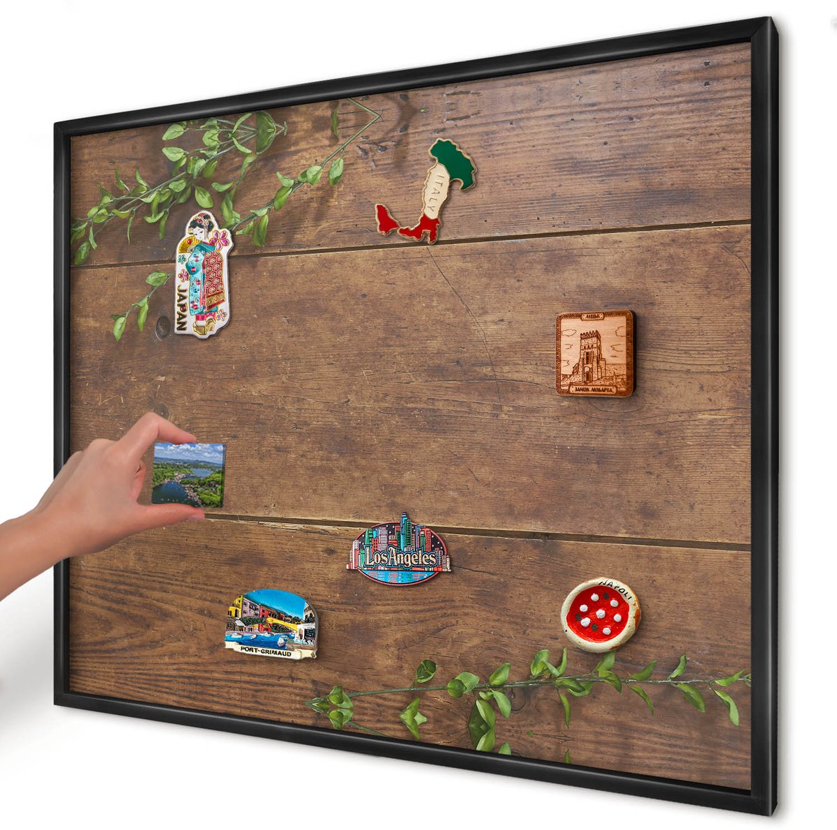 Artprintcave Bruin Magneetbord mit Zwart Frame - 80x60 cm - Hout Natuur Magneet Bord mit Frame - Rustiek Memobord Keuken - Natuur