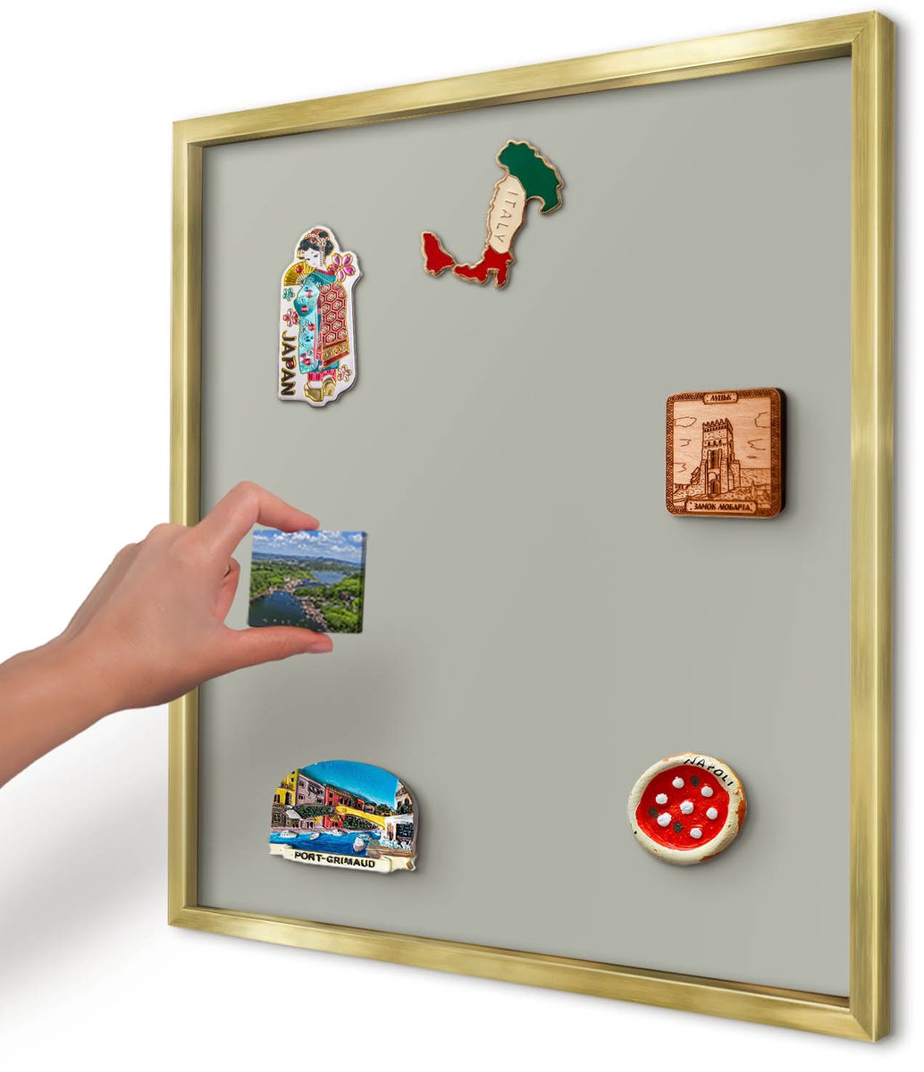Artprintcave Groente Magneetbord mit Gouden Frame - 50x50 cm - Neutraal Grijs Magnetisch Bord Voor Magneten - Minimalist Magneetbord Voor Foto's - Achtergronden En Patronen