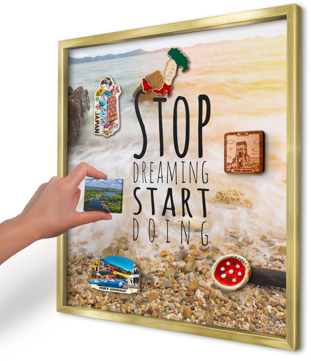 Artprintcave Beige Magneetbord mit Gouden Frame - 50x50 cm - Kustthema Magnetisch Bord Voor Magneten - Fotografisch Magneetbord Voor Keuken - Landschappen