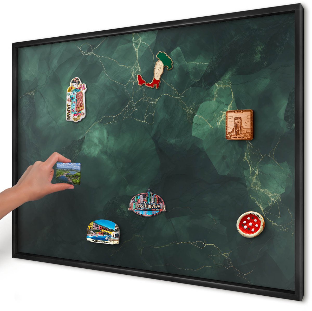 Artprintcave Donkergroen Magneetbord mit Zwart Frame - 100x70 cm - Groene Diepte Magnetisch Bord Voor Magneten - Abstract Memobord Keuken - Abstractie