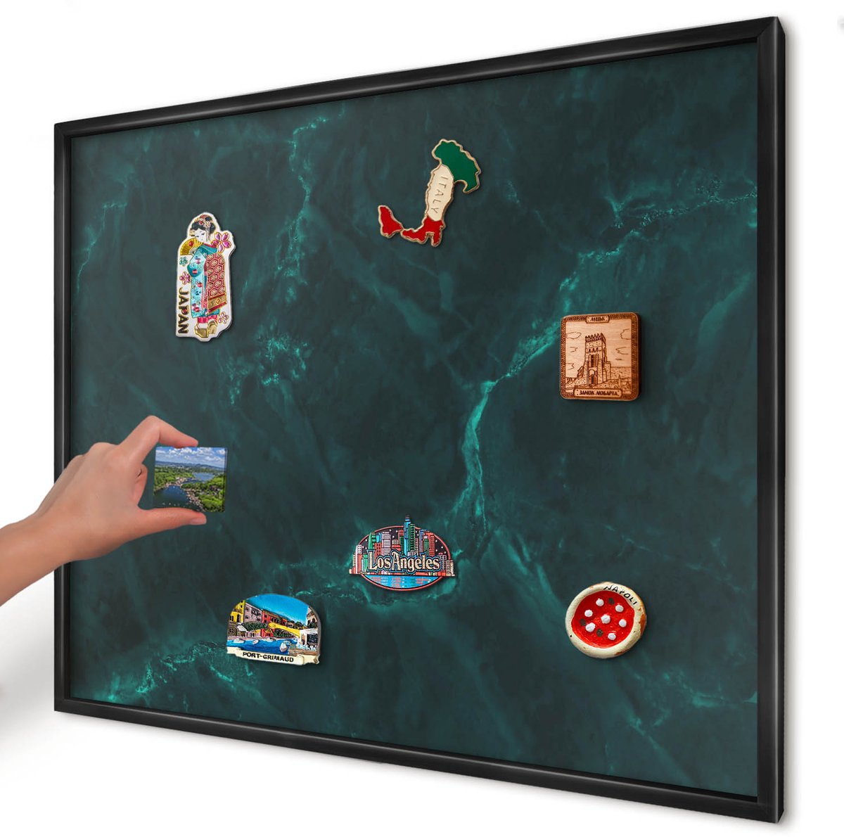 Artprintcave Groente Magneetbord mit Zwart Frame - 80x60 cm - Groene Diepte Bord Voor Magneten - Abstract Magneetbord Voor Keuken - Texturen