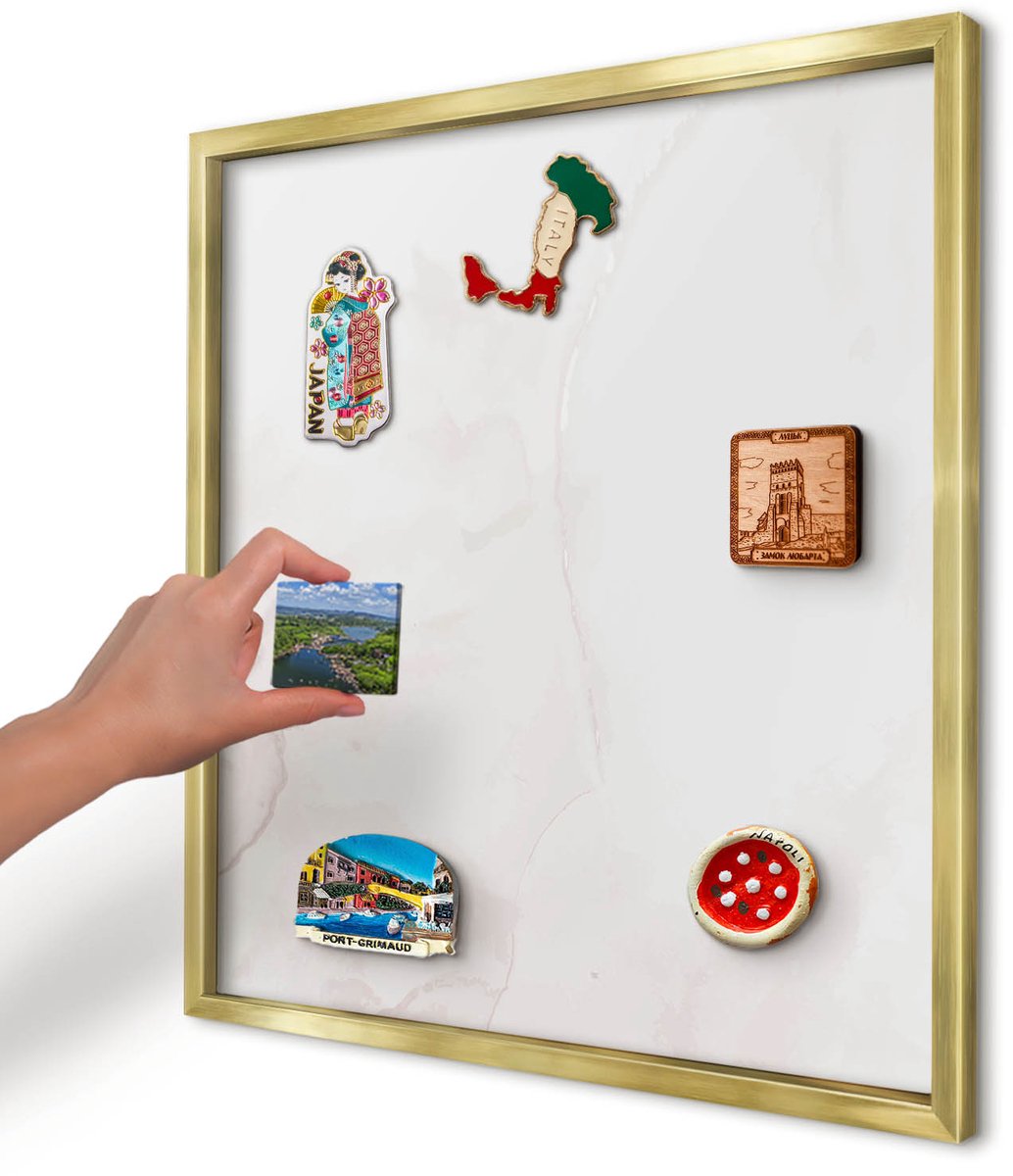Artprintcave Romig Magneetbord mit Gouden Frame - 50x50 cm - Marmeren Elegantie Magnetisch Bord - Minimalist Memobord Keuken - Abstractie