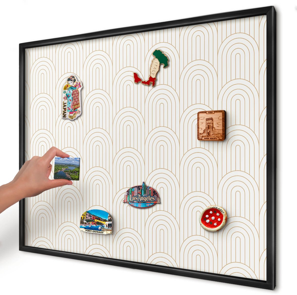 Artprintcave Beige Magneetbord mit Zwart Frame - 80x60 cm - Artistieke Bogen Magnetisch Bord - Geometrische Notitiebord - Achtergronden En Patronen