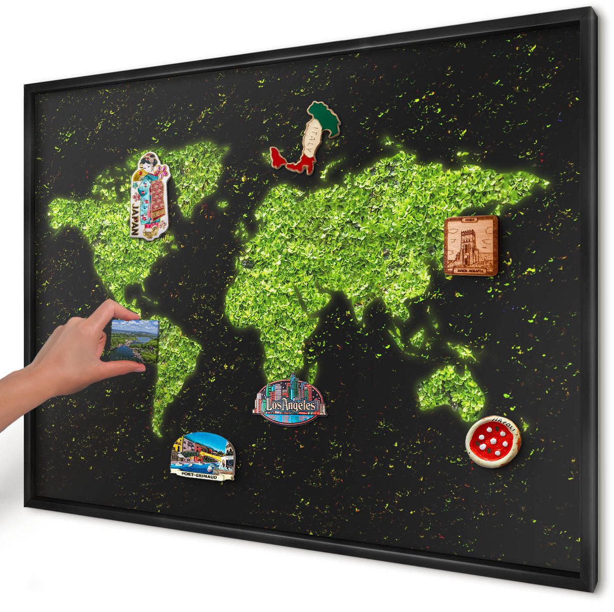 Artprintcave Groente Magneetbord mit Zwart Frame - 100x70 cm - Groene Kaart Bord Voor Magneten - Abstract Magnetische Organizer - Natuur