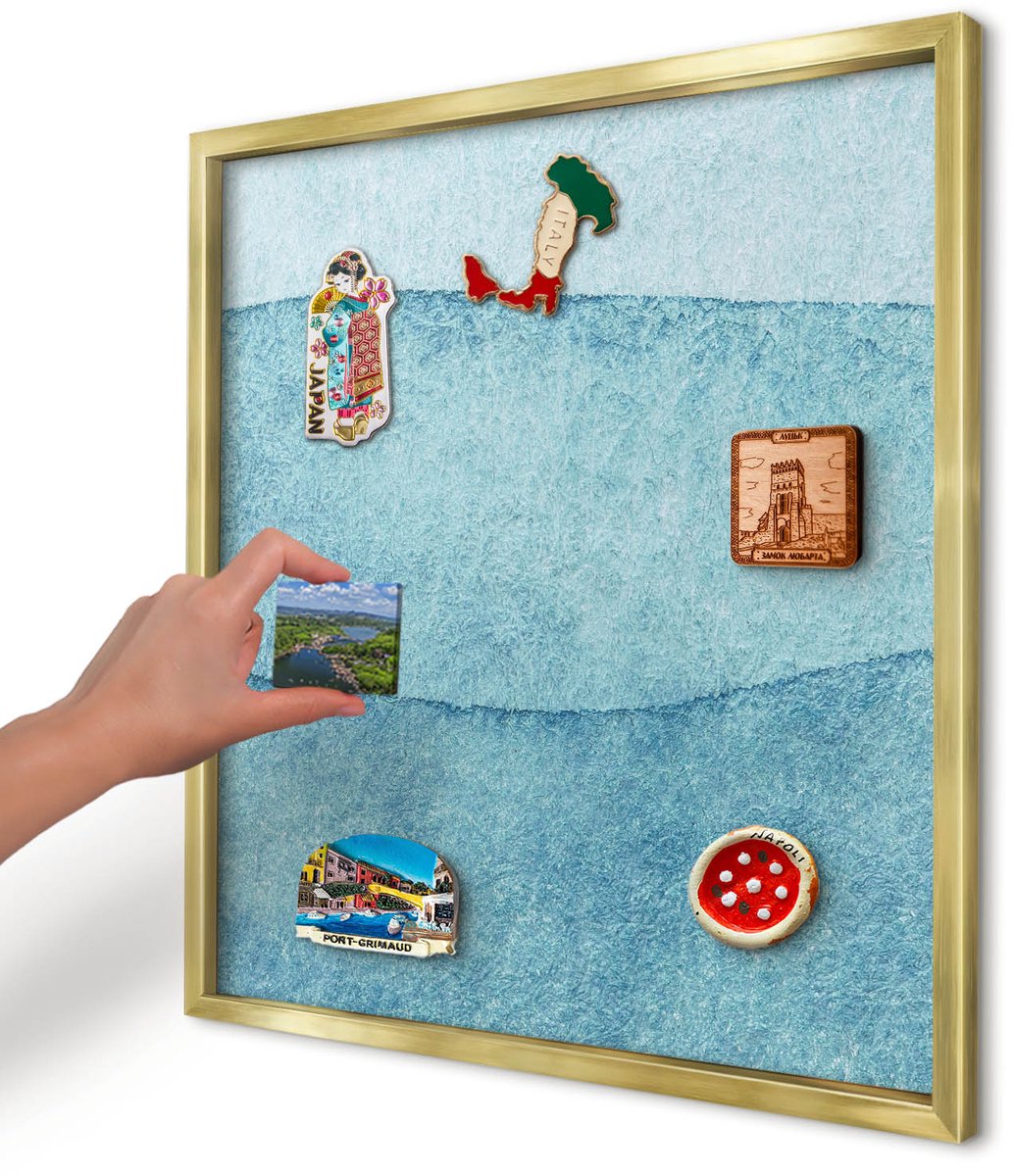 Artprintcave Blauw Magneetbord mit Gouden Frame - 50x50 cm - Blauwe Golven Notitiebord - Abstract Wandbord Magnetisch - Abstractie