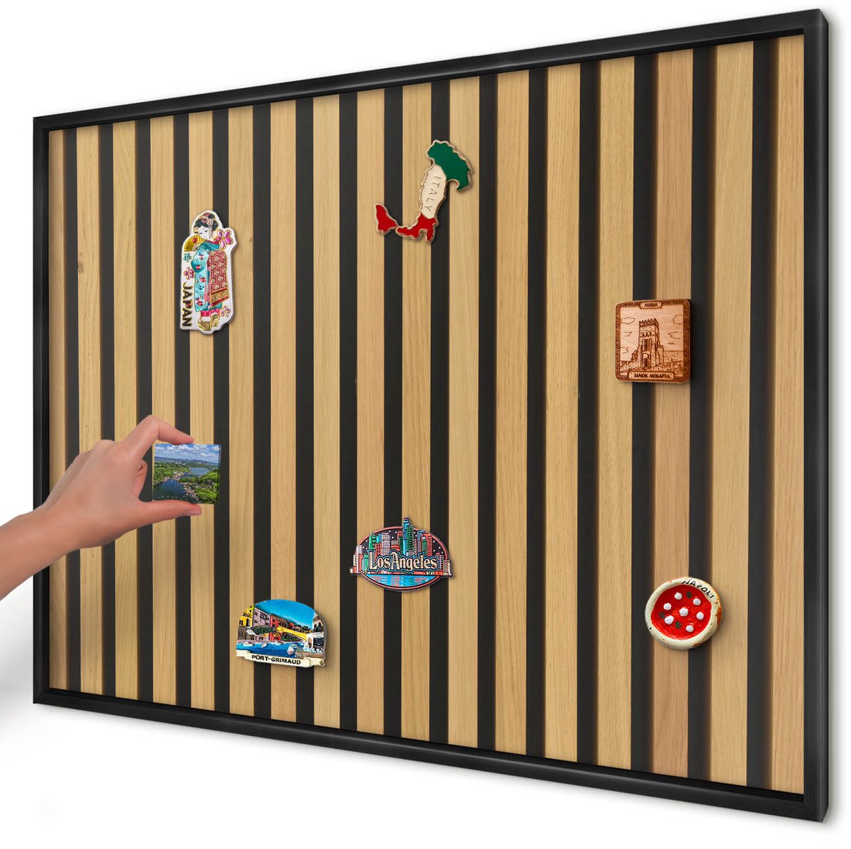 Artprintcave Bruin Magneetbord mit Zwart Frame - 100x70 cm - Houten Ritmes Bord Voor Magneten - Minimalist Magnetisch Bord - Texturen