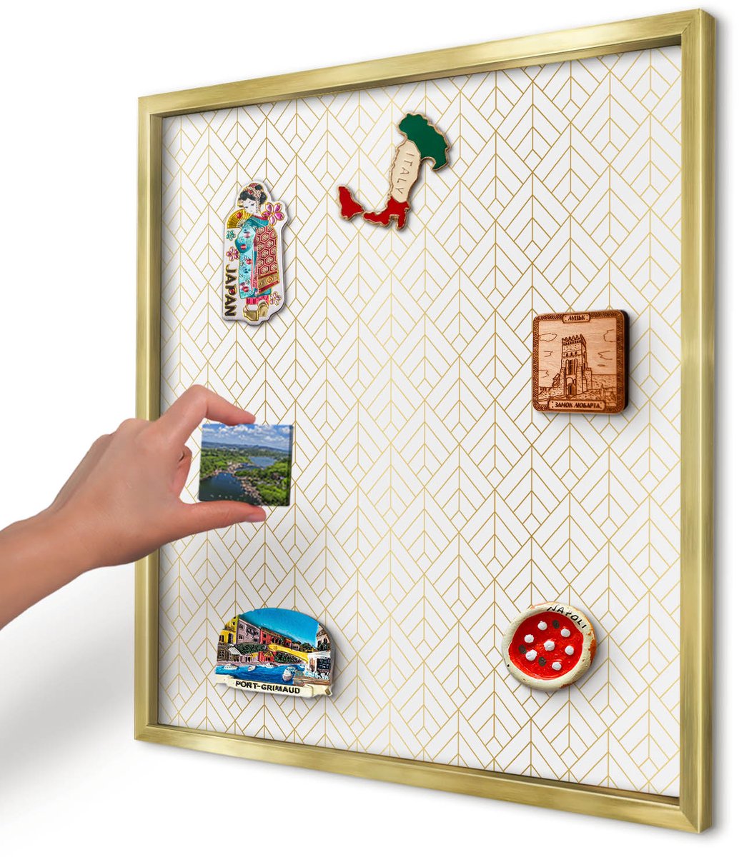 Artprintcave Wit Magneetbord mit Gouden Frame - 50x50 cm - Bladgeometrie Notitiebord - Geometrische Magneetbord Voor Keuken - Achtergronden En Patronen