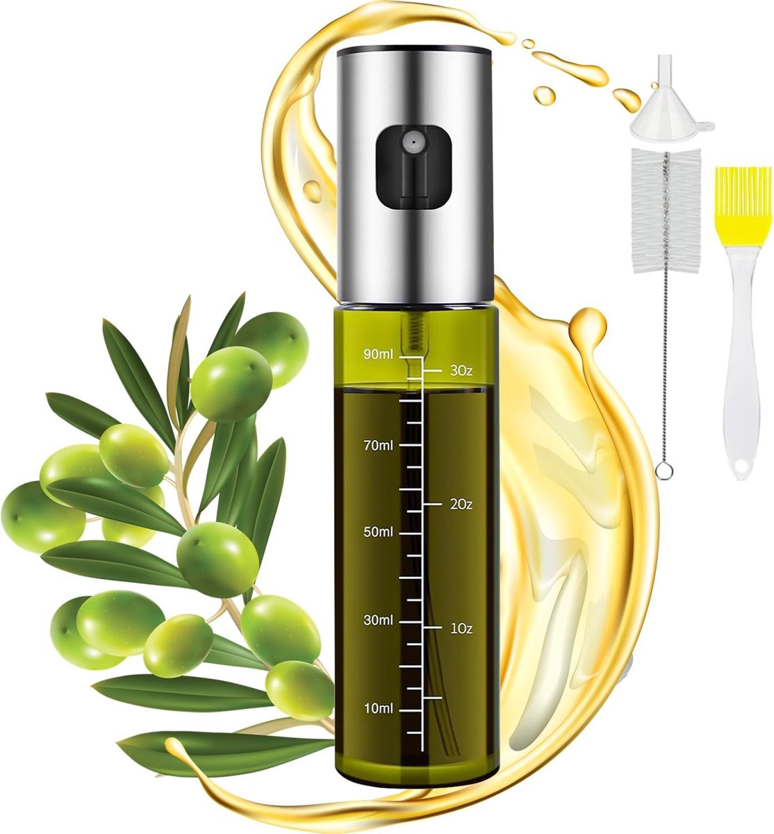 Oliesproeier om te koken, oliesproeifles, speciaal groen UV-beschermend glas, oliesproeier voor heteluchtfriteuse, oliespray voor airfryer voor grillen, salade, bakken