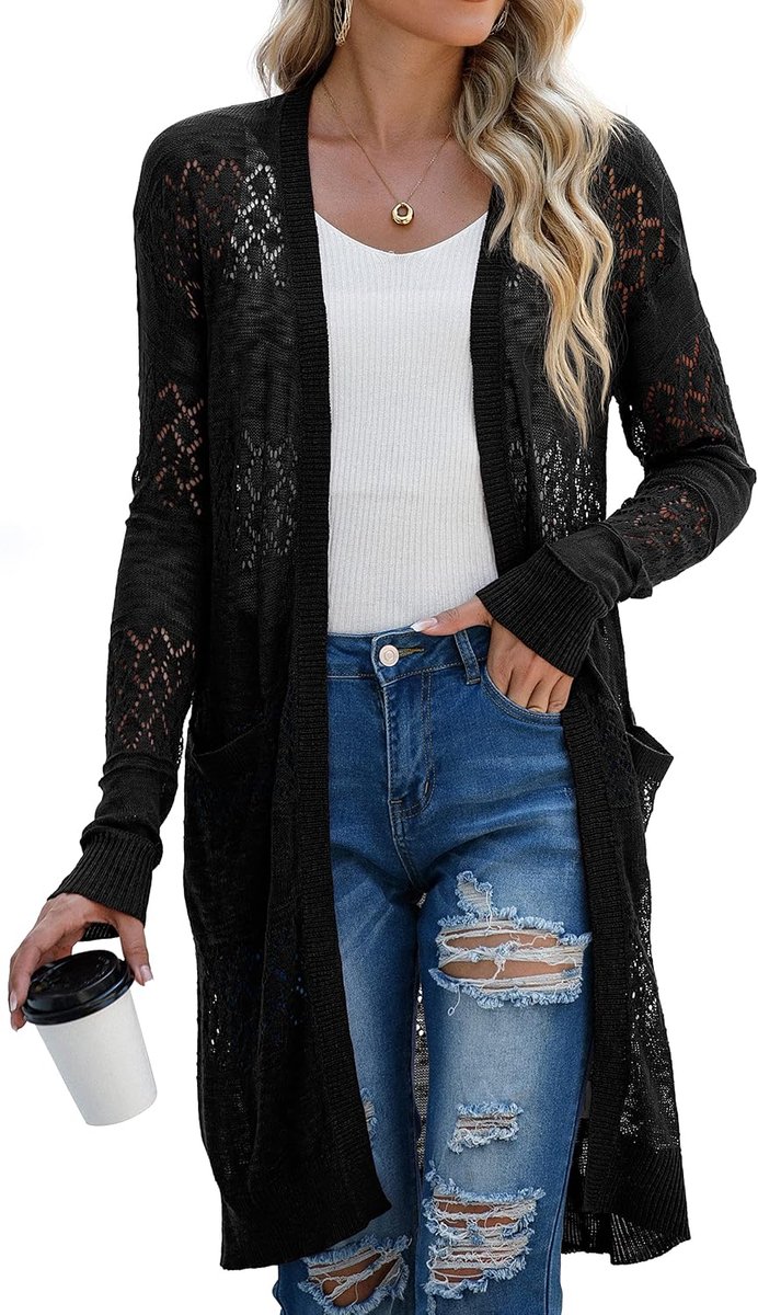 Womens Zomer Strand Cover Up Casual Badmode Vest Lange Mouw Vakantie