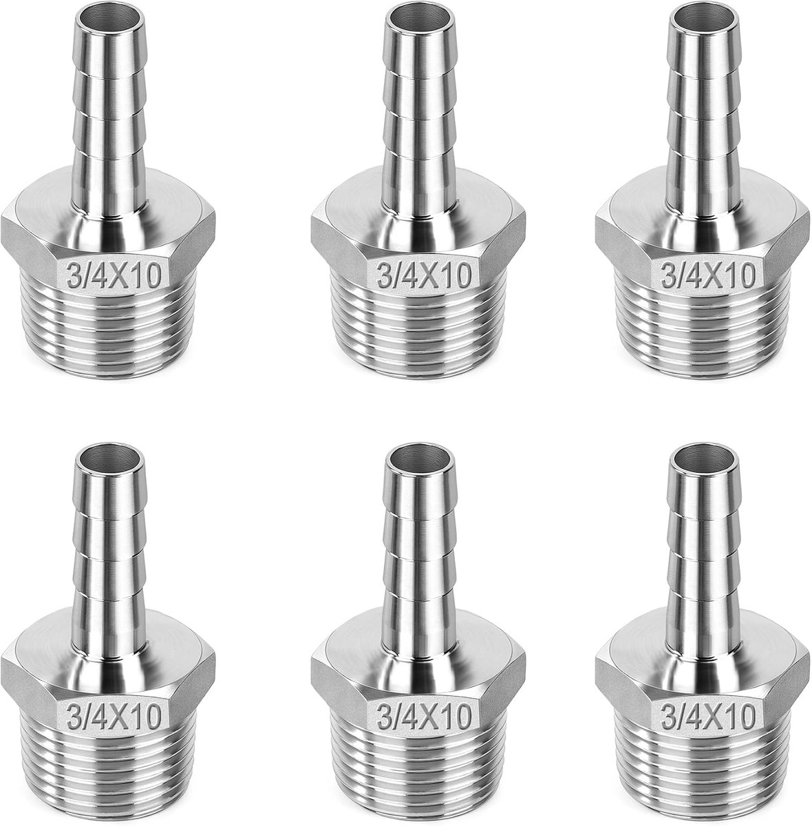 buisverbinder, 10 mm x 1,9 cm (3/4 inch) buitendraad, adapter voor brandstof, lucht, water, olie (6 stuks)