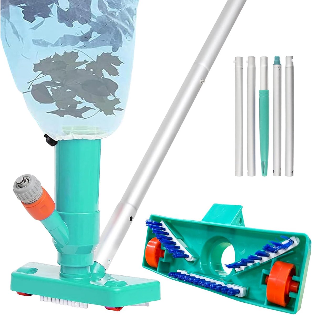 SnelShoppen - Dellyy Zwembadstofzuiger Vloerzuiger met Telescoopstang, Borstel en Bladzak - Ideaal voor Het Reinigen van de Bodem van Uw Zwembad