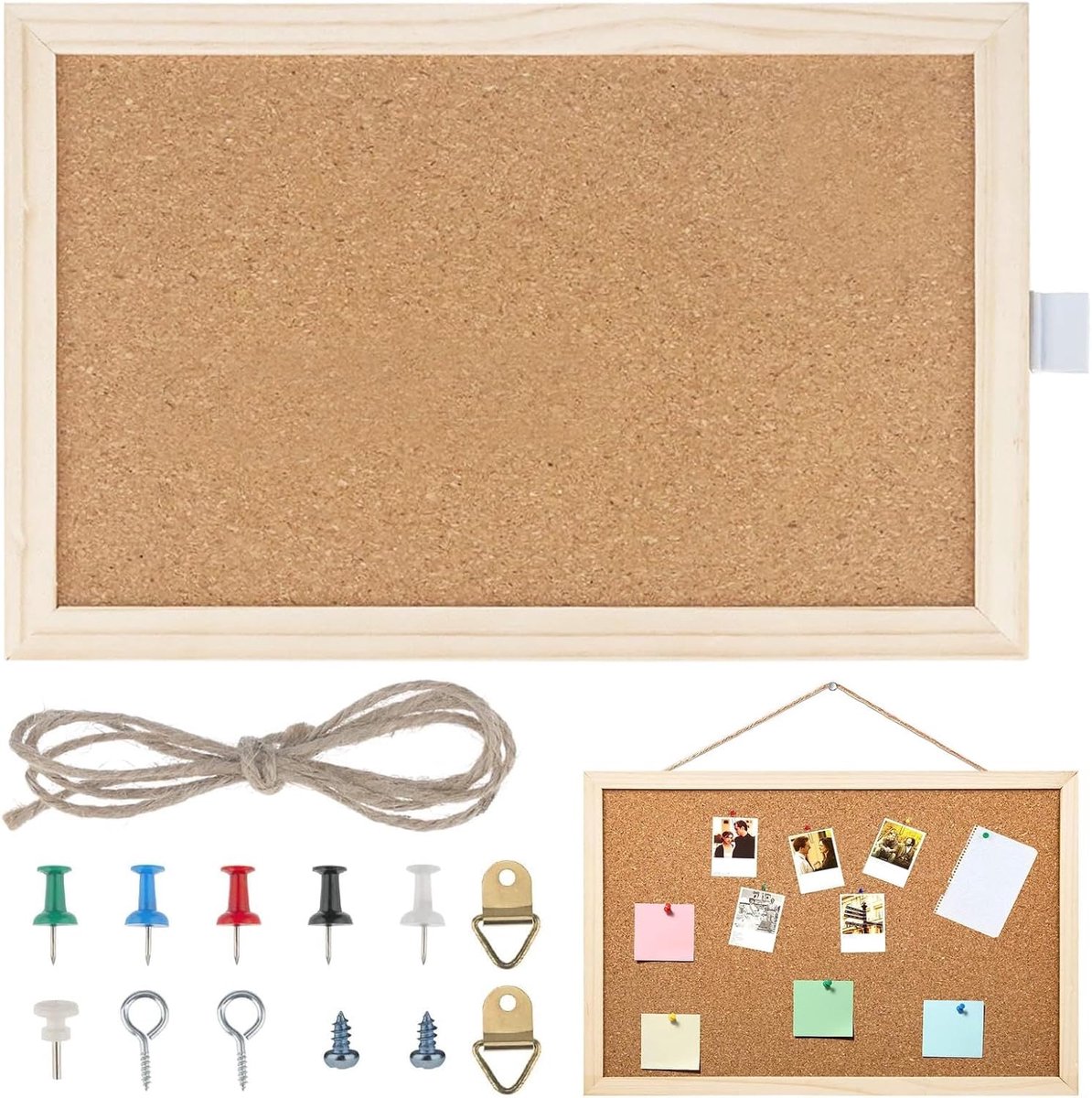 SnelShoppen - Bulletin Board 20 x 30 cm, Kurken Prikbord met Houten Lijst, Inclusief Bevestigingsmateriaal en Prikpen, Notitiebord Fotobord voor Keuke
