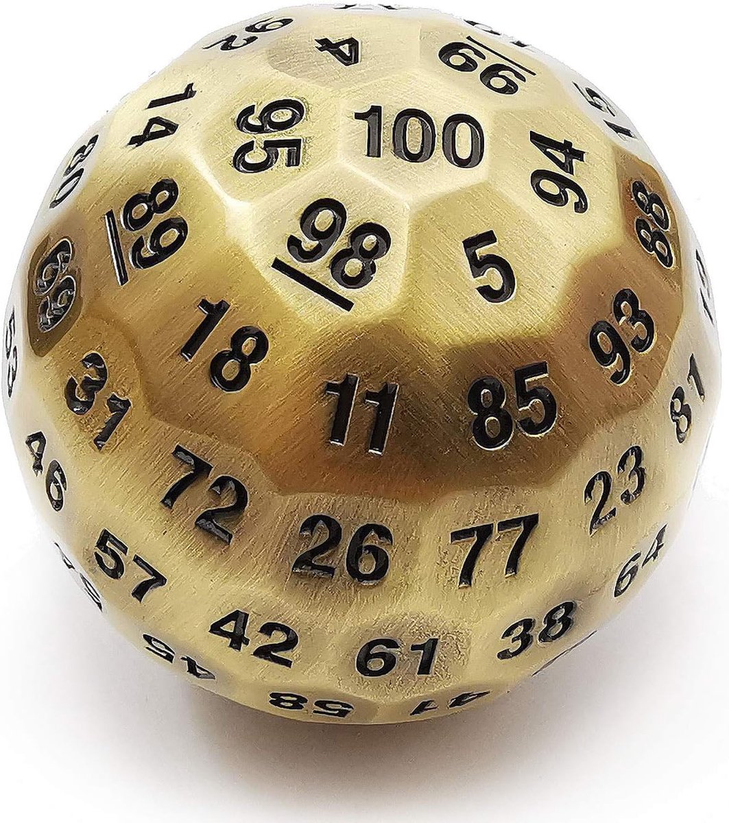 Solid Metal 100 Sided Dice, Game Dice D100, Giant Polyhedral Metal 100 Sides Dice 50MM in Diameter (1.97in), Ancient Brass