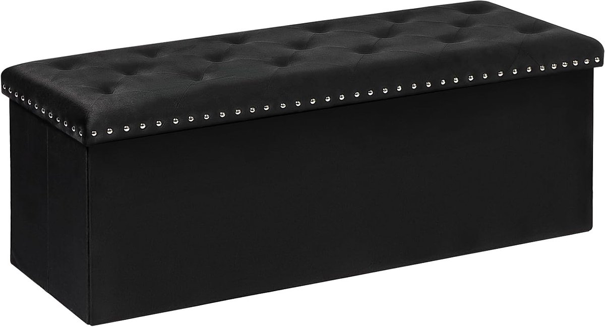 Opvouwbare Fluweelen Opbergbank 110x40x40 cm, Zitbank en Opbergkist met Deksel voor Hal en Woonkamer, Zwart