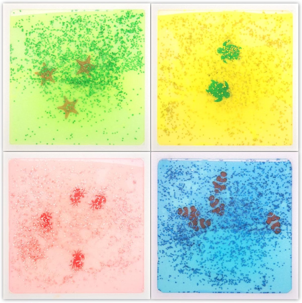 Vloeibare vloertegels kleurrijke vloeistoffusie sensorische tegels Senroy dansspeelmat voor kinderen peuters 30 x 30 cm zeedieren aquarium 4 stuks