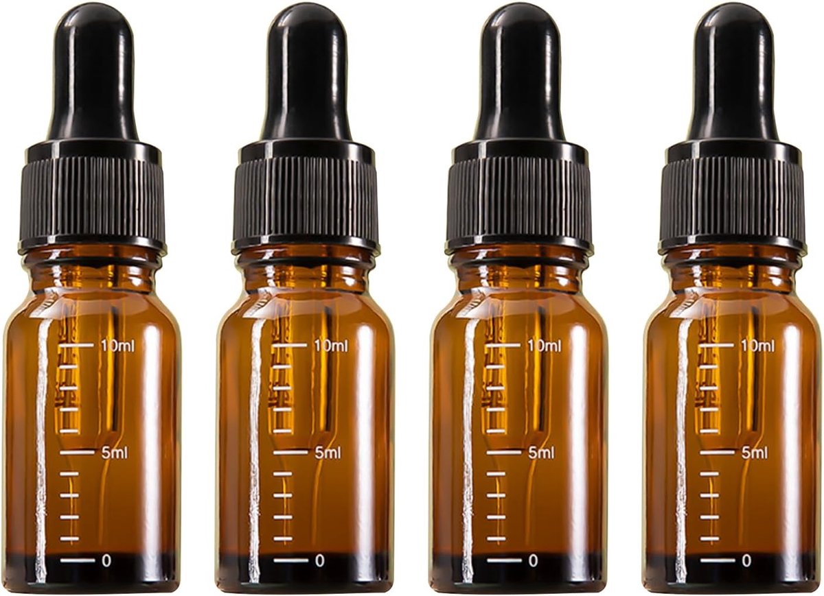 Druppelflessen, amberkleurige glazen flessen met pipetten, druppelfles voor etherische olie, parfum (met schaal)