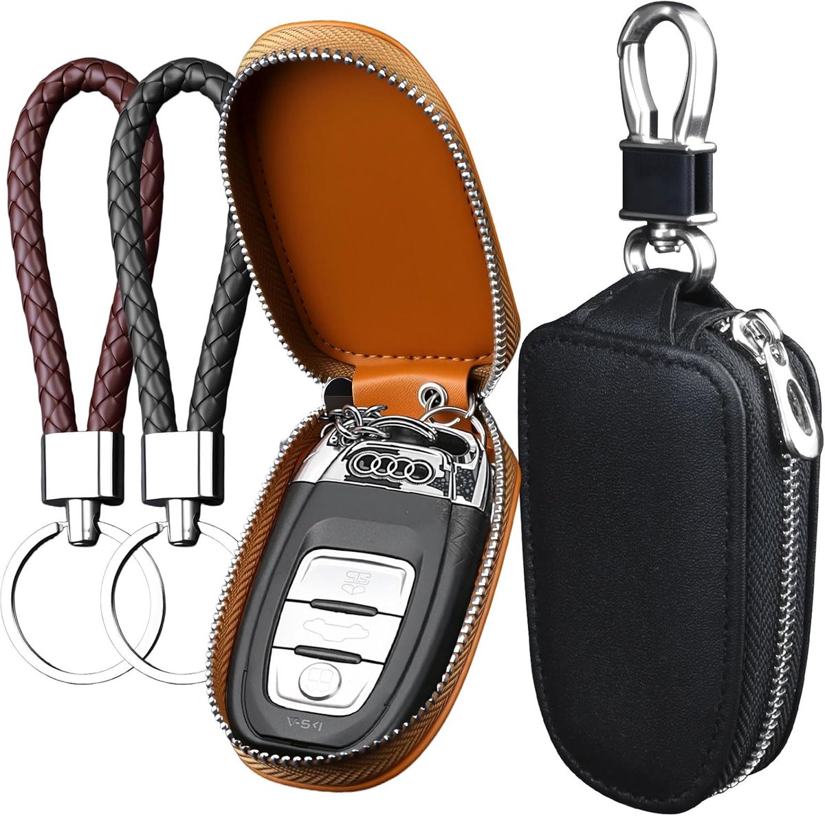 Autosleutel etui set van 2 - leer - met metalen haken - perfect voor bescherming - ShopVlot