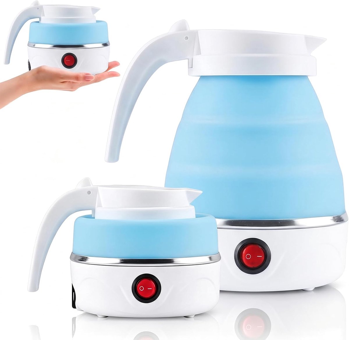 SnelShoppen - Opvouwbare Waterkoker 600 ml - Draagbare Mini-Waterkoker van Siliconen - Ideaal voor Camping, Reizen, Outdoor, Wandelen en Survival (Bla