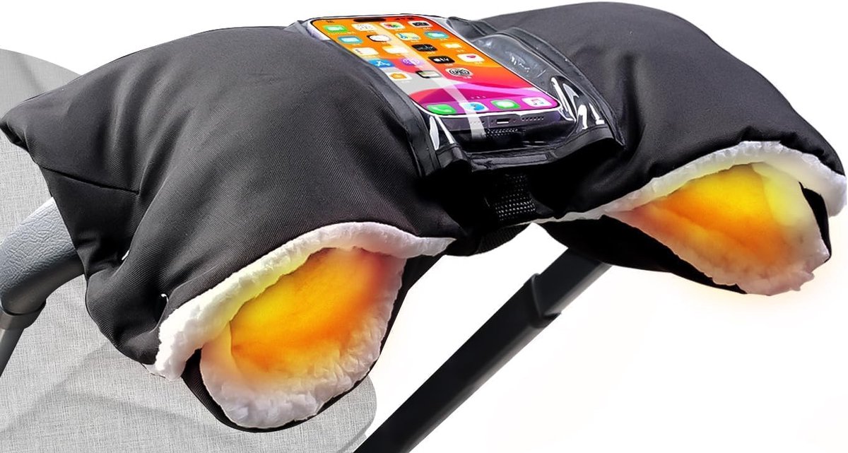 SnelShoppen - Handwarmer voor Kinderwagen Winter Handwarmers Universele Maat met Telefoon Pouch Zachte Warme Fleece en Katoenen Handschoenen Waterdich