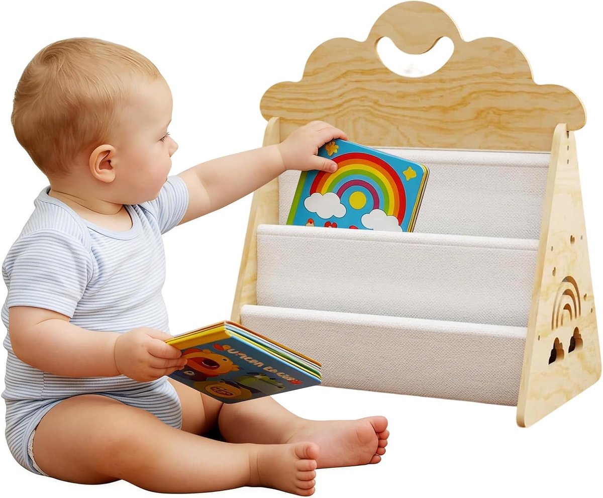 Montessori Boekenkast voor kinderen, van hout, boekenkist voor leeshoek, baby en kinderkamer, kinderkamerrek voor kleuterschool, klaslokaal en Montessori speelkamer