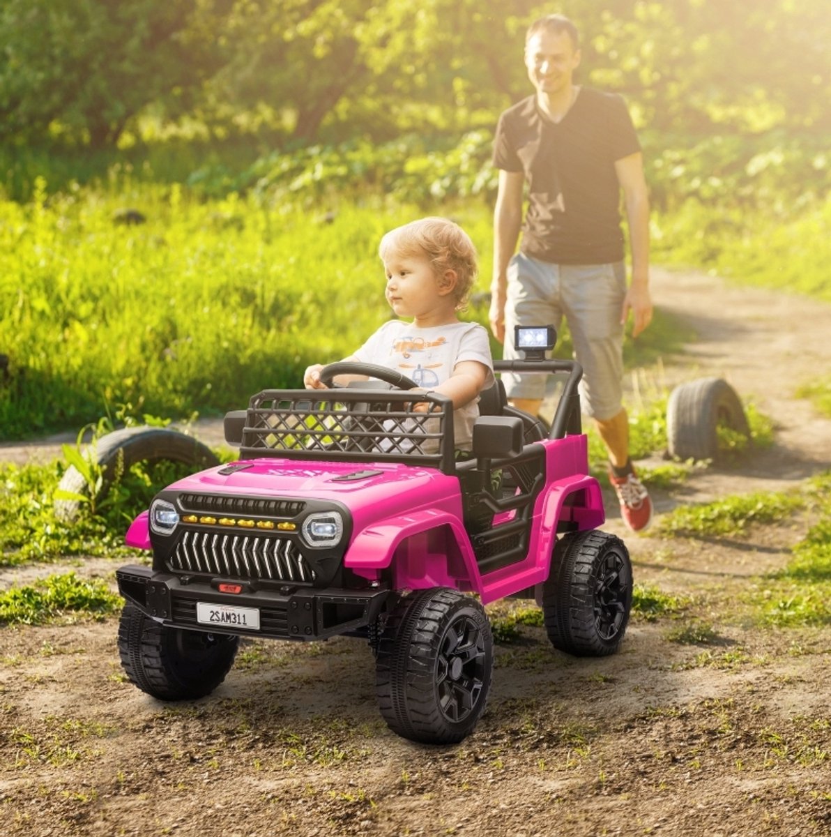 COVREO Kinderauto 95x62,5x65 cm roze, kunststof met 2 motoren en afstandsbediening