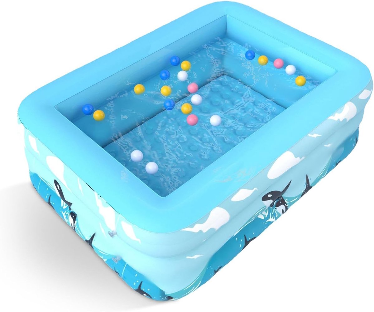 Zwembad en opblaasbaar, vierkant, 110 x 83 cm, kinderbadje, opblaasbaar zwembad, voor binnen en buiten, voor familie, tuin, zomer, speelgoed