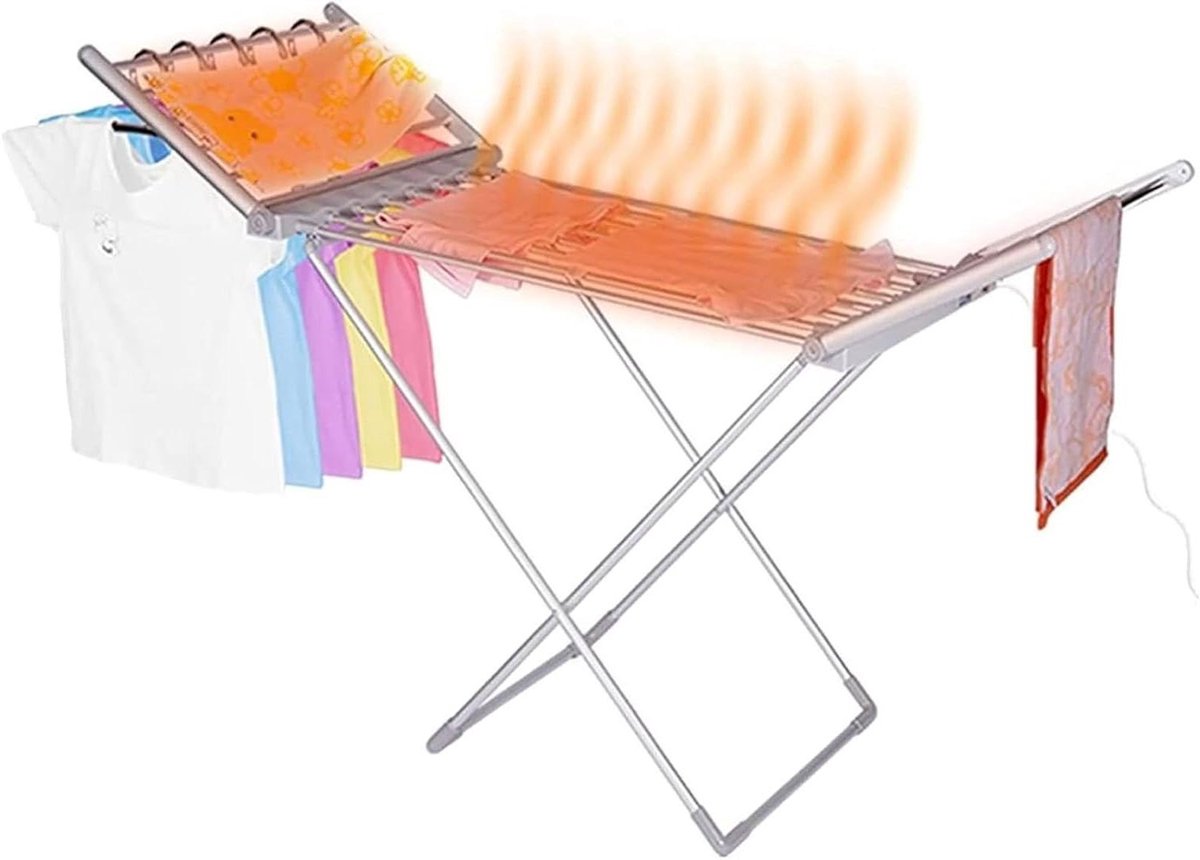 Verwarmde Wasdroger Droogrek Elektrisch Kleding Drogen 20 Verwarmde Buizen 147x54x94 cm Zilver