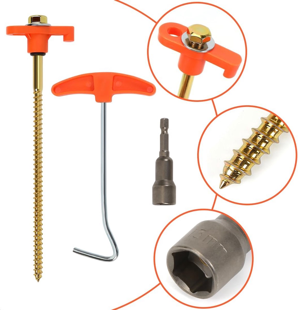 12 stuks schroefheringe, campingschroefnagels met platte kop, stabiele campingheringe, tentnagels, grondschroeven, stormveilig voor camping, stormveilig, zonnezeil, harde grond en hout