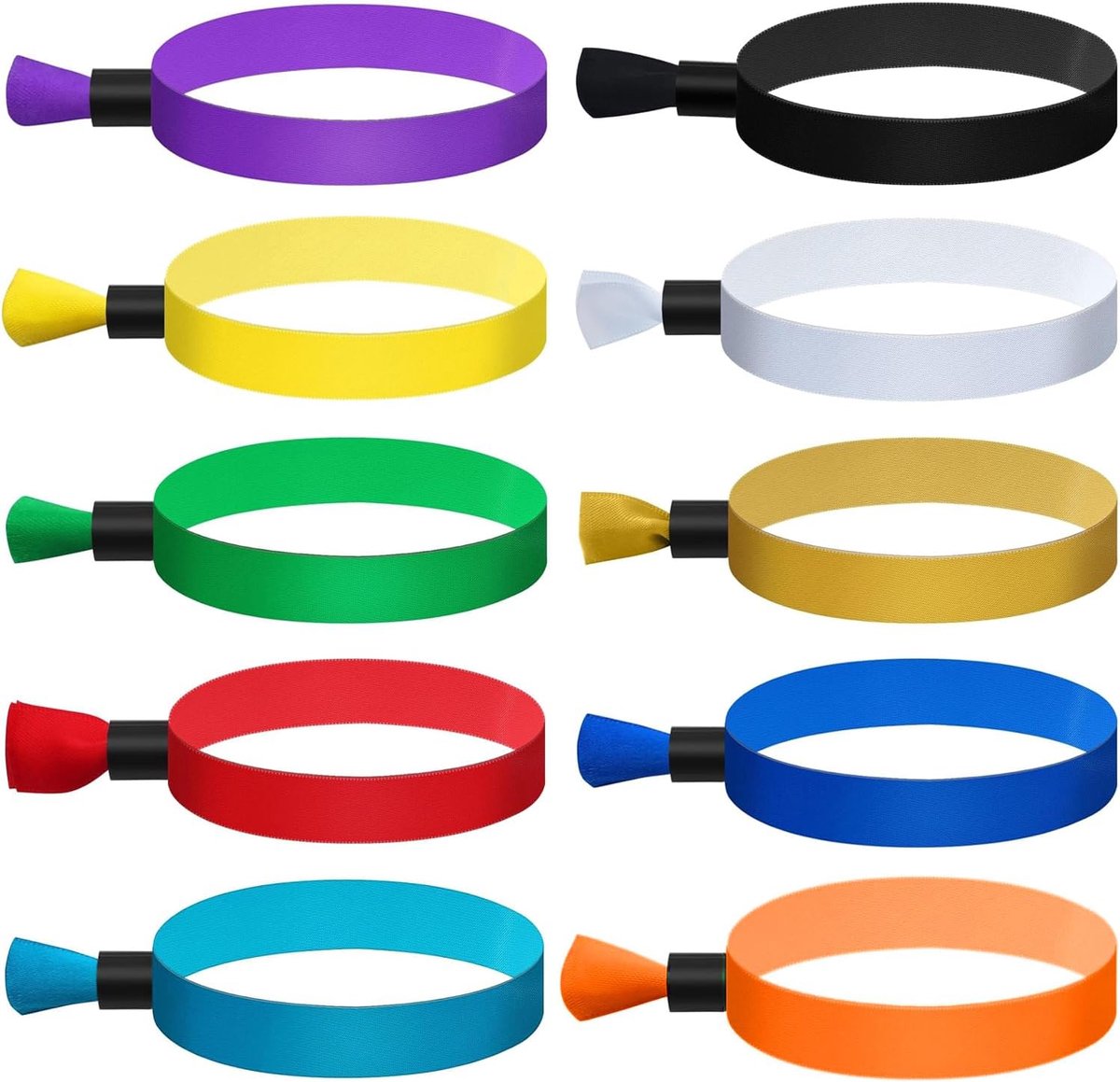 100 stuks identificatiearmbanden, stoffen armbanden met sluiting, kleurrijke wegwerparmbanden, armbanden voor muziekfeesten, wedstrijden, disco's, 10 kleuren