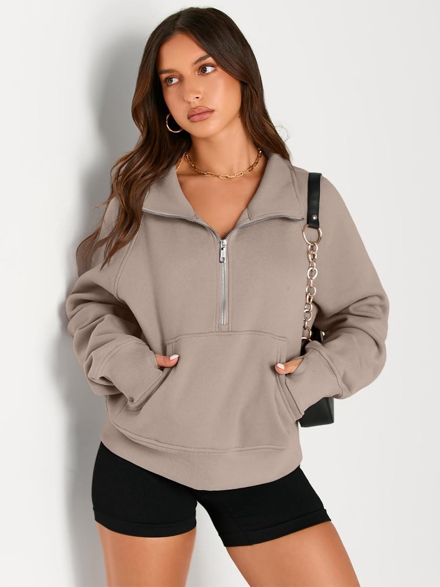 Dames sweatshirts halve rits bijgesneden trui fleece kwart rits