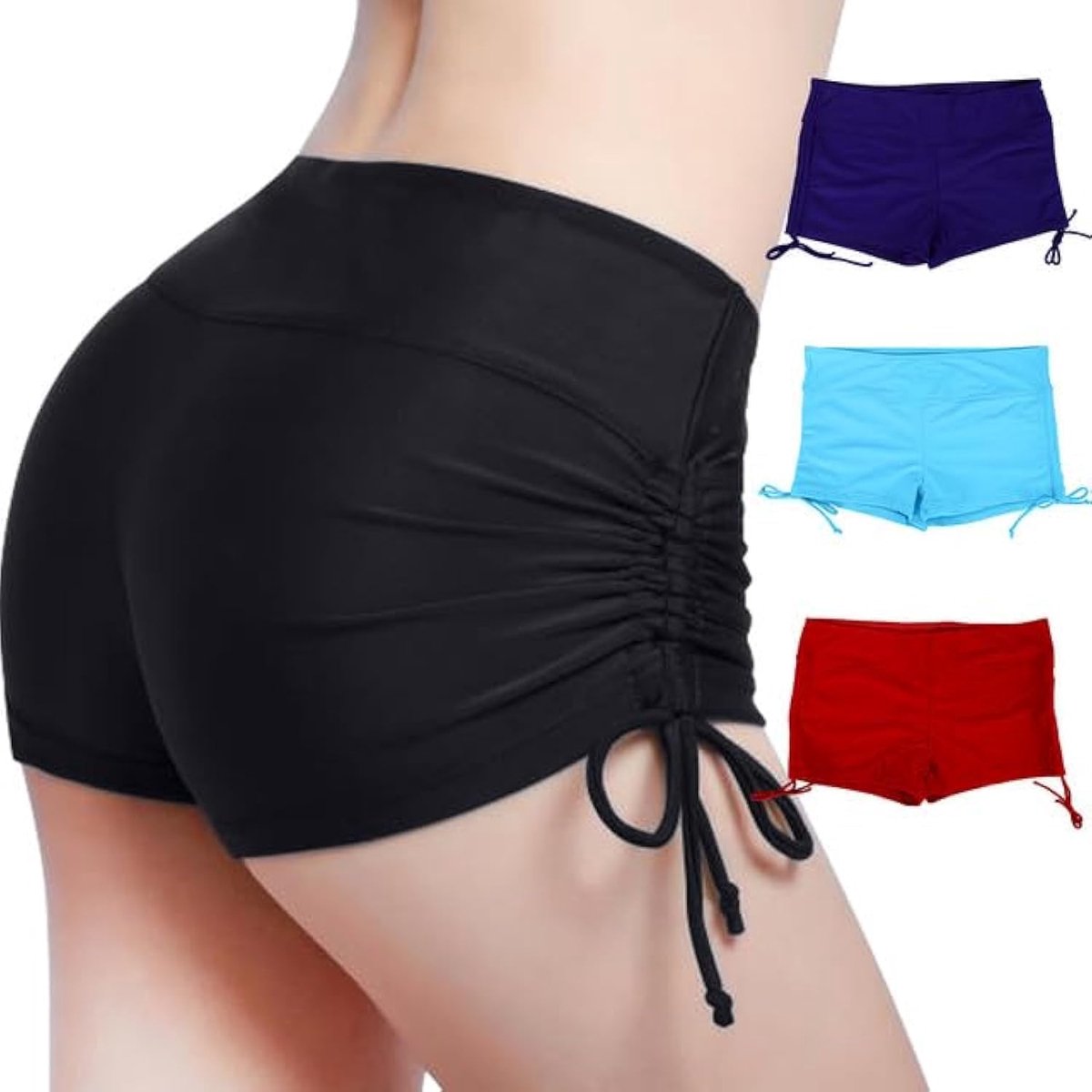 Shorts voor dames, hoge taille, verstelbare ruches aan de zijkant met